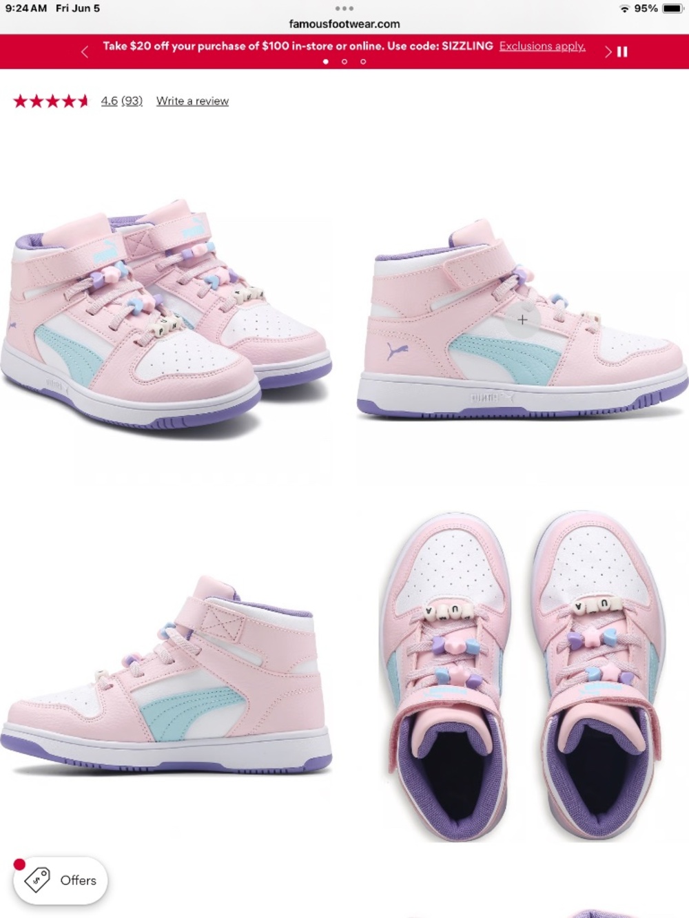 PUMA rebound layup high bound sneaker girls size 2.5